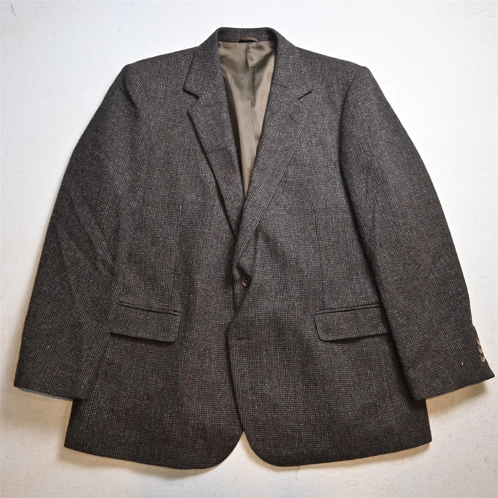 Vtg USA Made 46R Brown Nailshead Fleck 100% Wool Tweed Mens Blazer Sport Coat